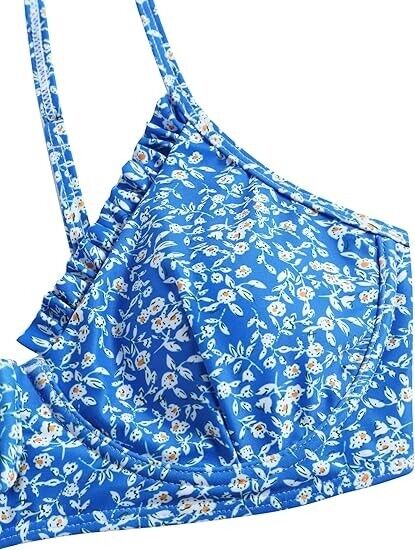 ZAFUL Women's Underwire Floral High Leg Bikini Set V-Wired Two Piece Swimsuit, S