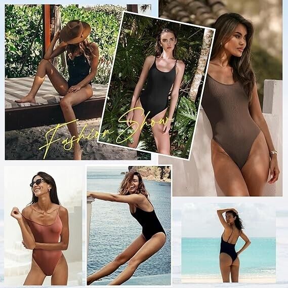 Zando One Piece Women's Ribbed Bathing Suit Tummy Control Swimsuit Hot Pink M