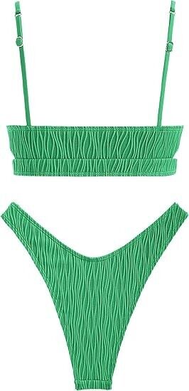 ZAFUL Women Cutout Scoop Neck Back Criss Cross Tie Ribbed High Cut Bikini Set, M