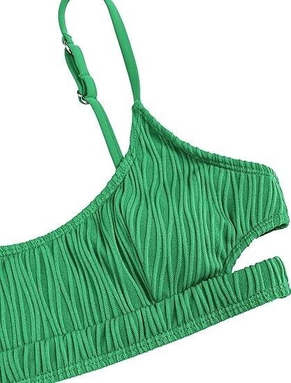 ZAFUL Women Cutout Scoop Neck Back Criss Cross Tie Ribbed High Cut Bikini Set, M