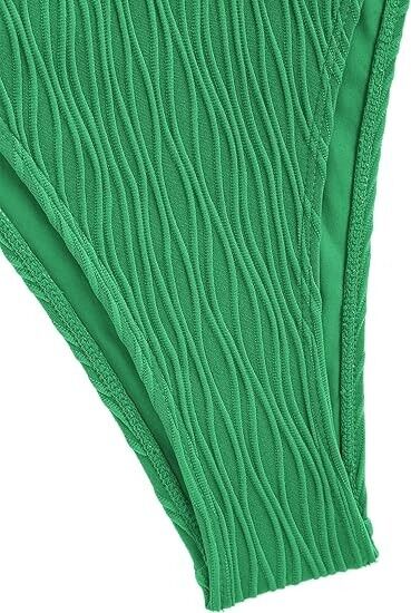 ZAFUL Women Cutout Scoop Neck Back Criss Cross Tie Ribbed High Cut Bikini Set, M