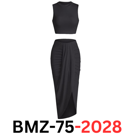 ZAFUL Women Casual Sleeveless Summer Two Piece Outfit Crop Top & Skirt, Black, L