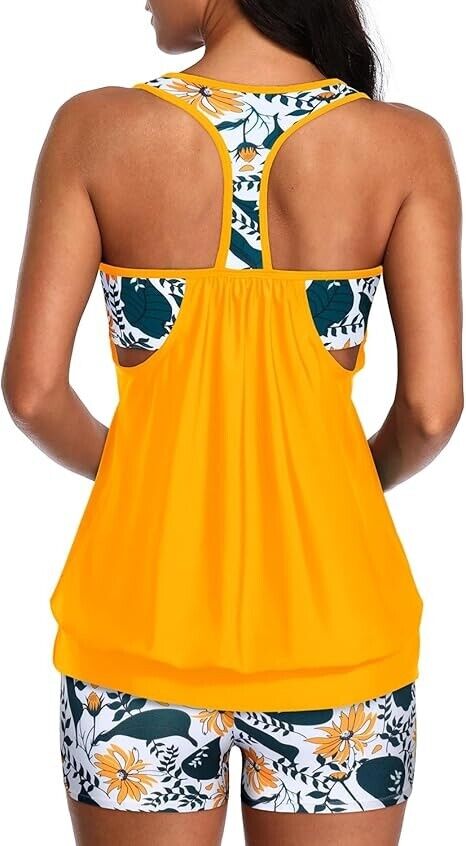 Yonique Two Piece Tankini Bathing Suits T-Back Blouson Swim Tops Boy Shorts, XL