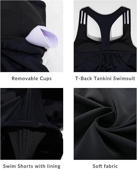 Yonique Two Piece Tankini Bathing Suits T-Back Blouson Swim Tops Boy Shorts, XL