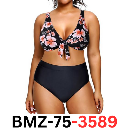 Yonique Women Plus Size Two Piece High Waisted Bikini Set Tie Knot Swimsuit, 16