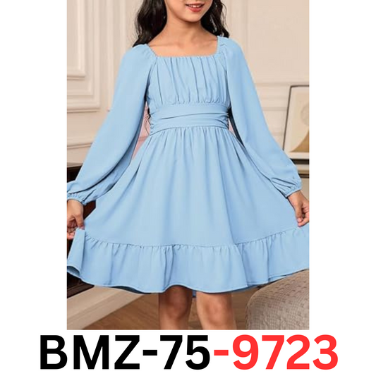 DOKOTOO KIDS Girls Long Sleeve Ruffle Hem Off Shoulder Square Neck Dress 8-9 Yrs