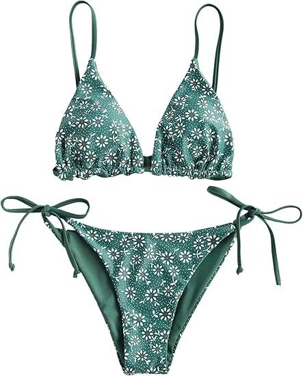 ZAFUL Women's Triangle Bikini Floral String Bikini Set Two Piece Swimsuit, M