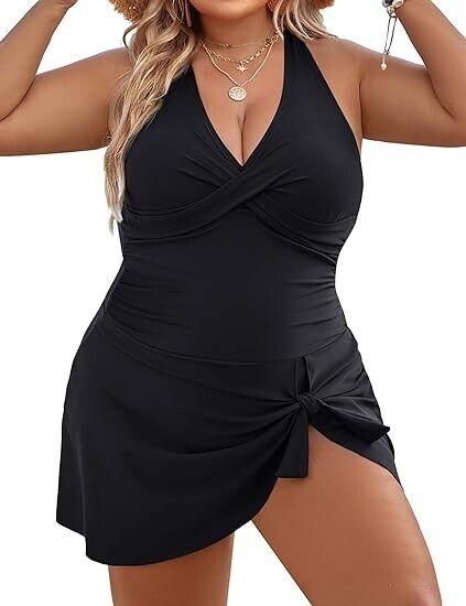 Blooming Jelly Women Plus Size Swim Dress One Piece Tummy Control Swimsuit, XXL
