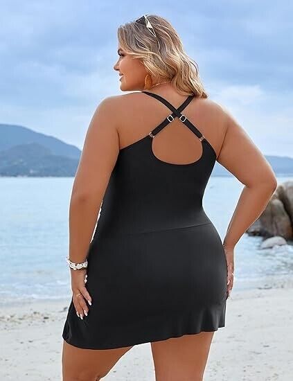 Blooming Jelly Women Plus Size Swim Dress One Piece Tummy Control Swimsuit, XXL