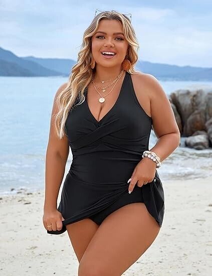 Blooming Jelly Women Plus Size Swim Dress One Piece Tummy Control Swimsuit, XXL