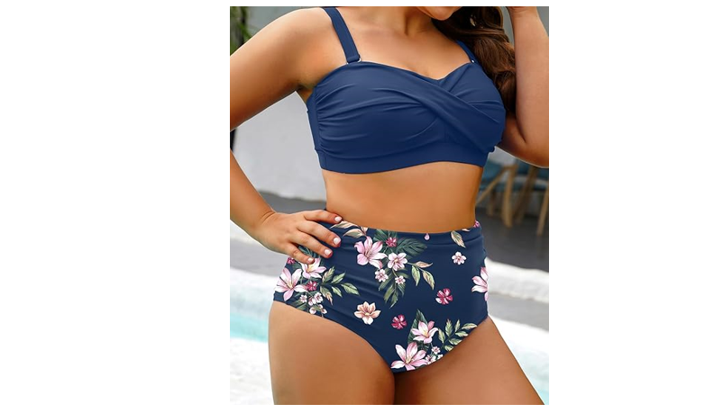 Yonique Women Plus Size Two Piece Swimsuits High Waisted Bathing Suits, 14Plus