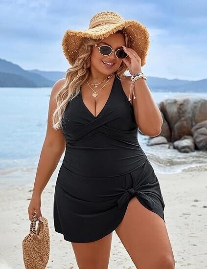 Blooming Jelly Women Plus Size Swim Dress One Piece Tummy Control Swimsuit, XXL