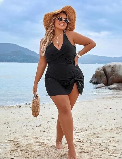 Blooming Jelly Women Plus Size Swim Dress One Piece Tummy Control Swimsuit, XXL