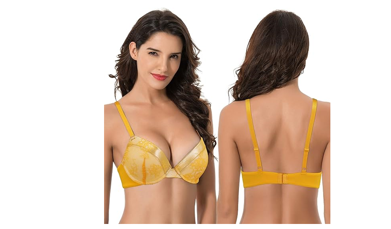 Curve Muse Women's Plus Size Add 1 and a half Cup Push Up Underwire Lace, 40B
