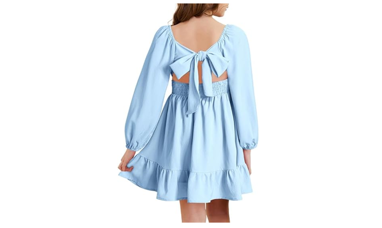 DOKOTOO KIDS Girls Long Sleeve Ruffle Hem Off Shoulder Dress Cute Square, 8-9 y