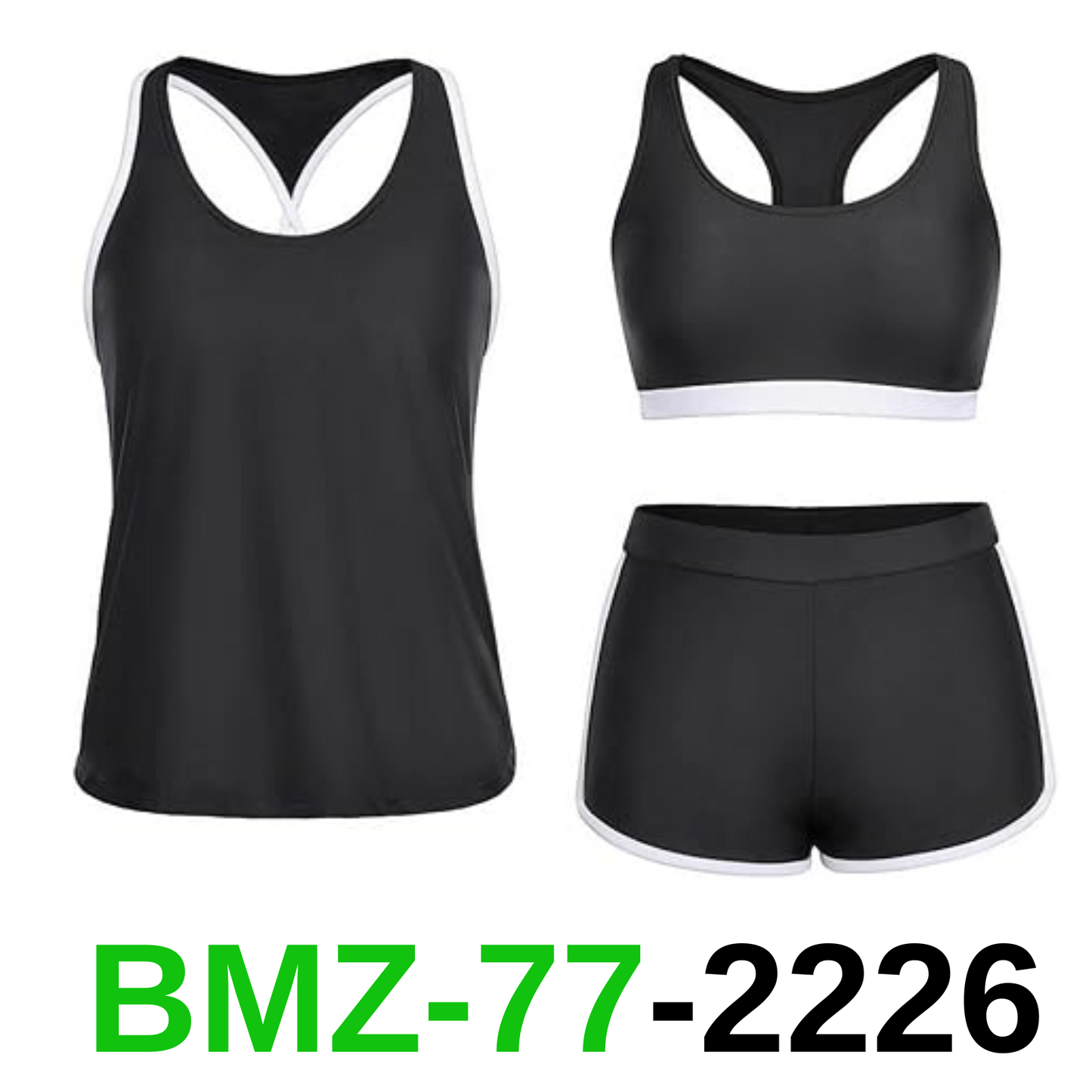 Yonique 3 Piece Athletic Tankini Swimsuits for Women with Shorts Swim Tank, XS