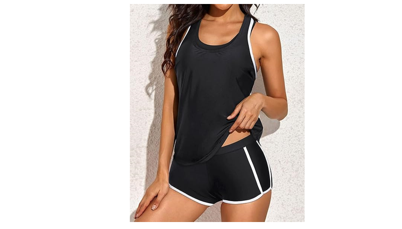 Yonique 3 Piece Athletic Tankini Swimsuits for Women with Shorts Swim Tank, XS