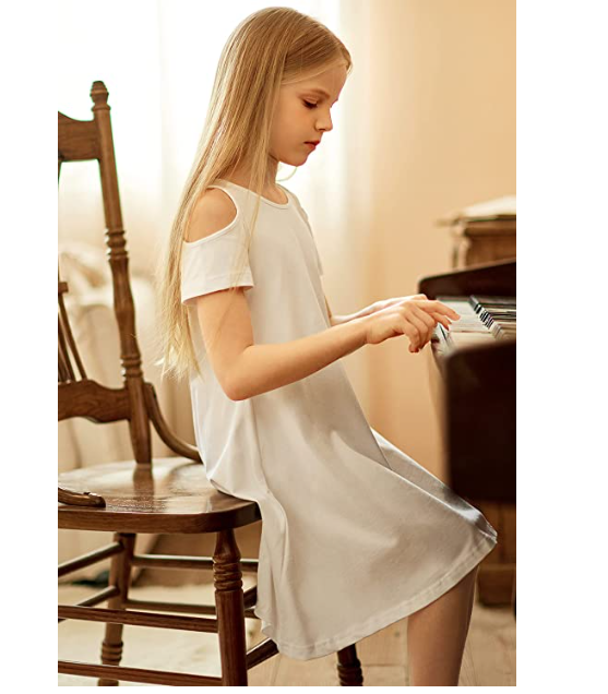 Arshiner Girls Summer Dress Short Sleeve Cold Shoulder Swing dress w Pockets 11Y