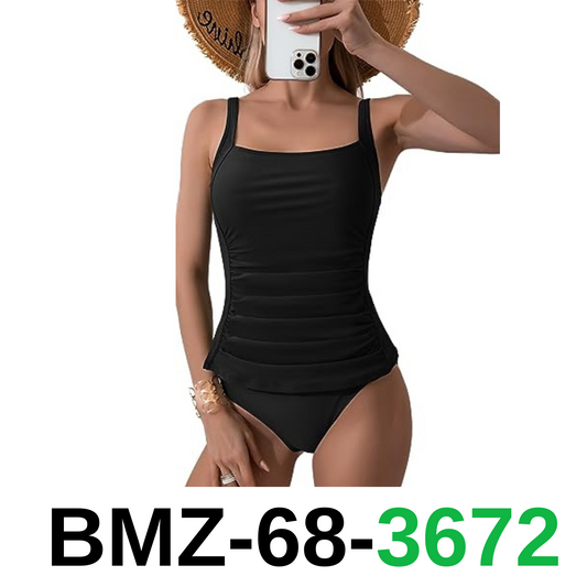 B2PRITY Slimming Two-Piece Tankini Swimsuit for Women Black/Black, M