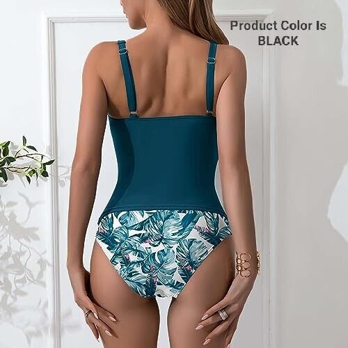 B2PRITY Slimming Two-Piece Tankini Swimsuit for Women Black/Black, M
