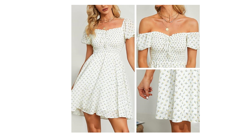 Byinns Women's Sweetheart Neckline Dress Smocked Sundress Puff Short Sleeve, XXL