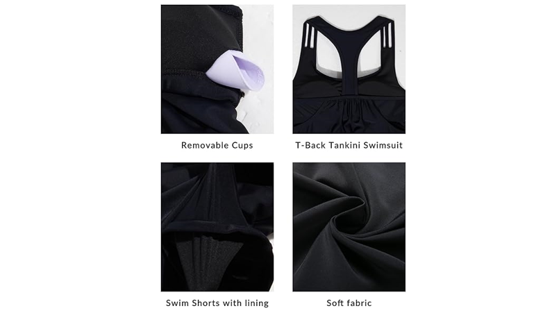 Yonique Two Piece Tankini Bathing Suits T-Back Blouson Swim Tops with Boy, XS