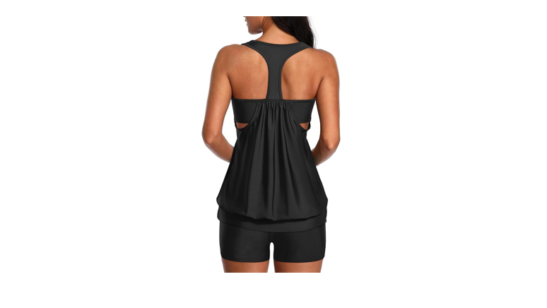 Yonique Two Piece Tankini Bathing Suits T-Back Blouson Swim Tops with Boy, XS