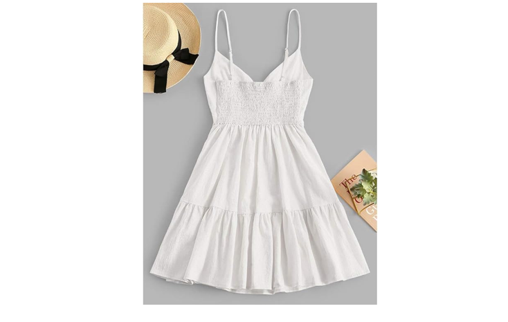ZAFUL Women's Casual V Neck Summer Mini Dress Spaghetti Strap A-Line Short, S