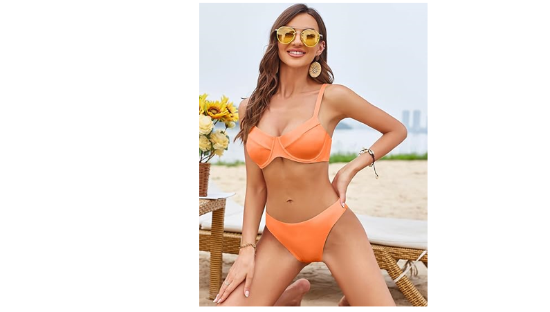 ZAFUL Underwire High Leg Ribbed Bikini Swimsuit Two Pieces Set Yellow, Small