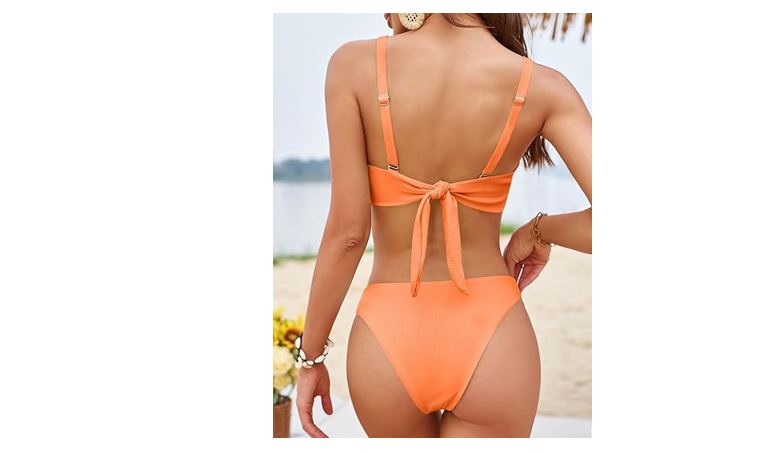 ZAFUL Underwire High Leg Ribbed Bikini Swimsuit Two Pieces Set Yellow, Small