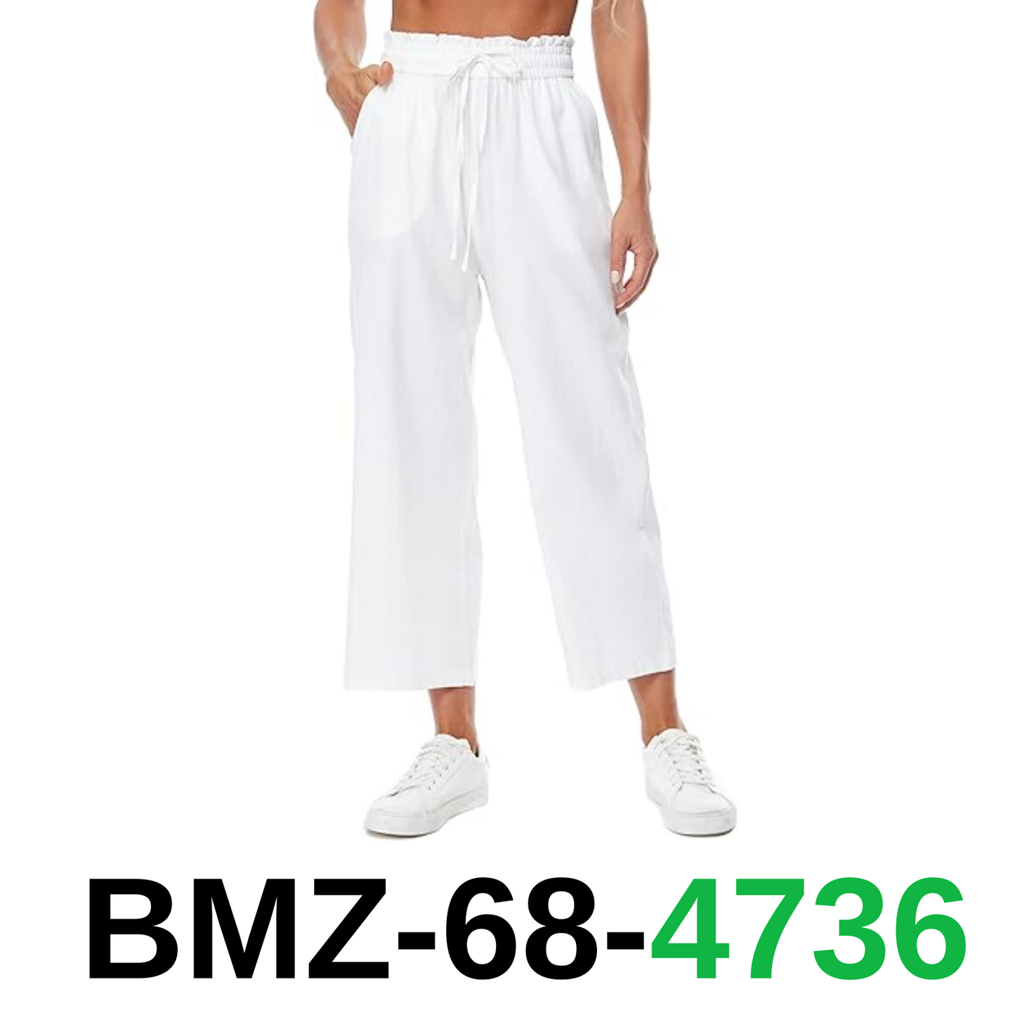 Womens Linen Pants Wide Leg High Waisted Drawstring Casual Flowy Pants, L