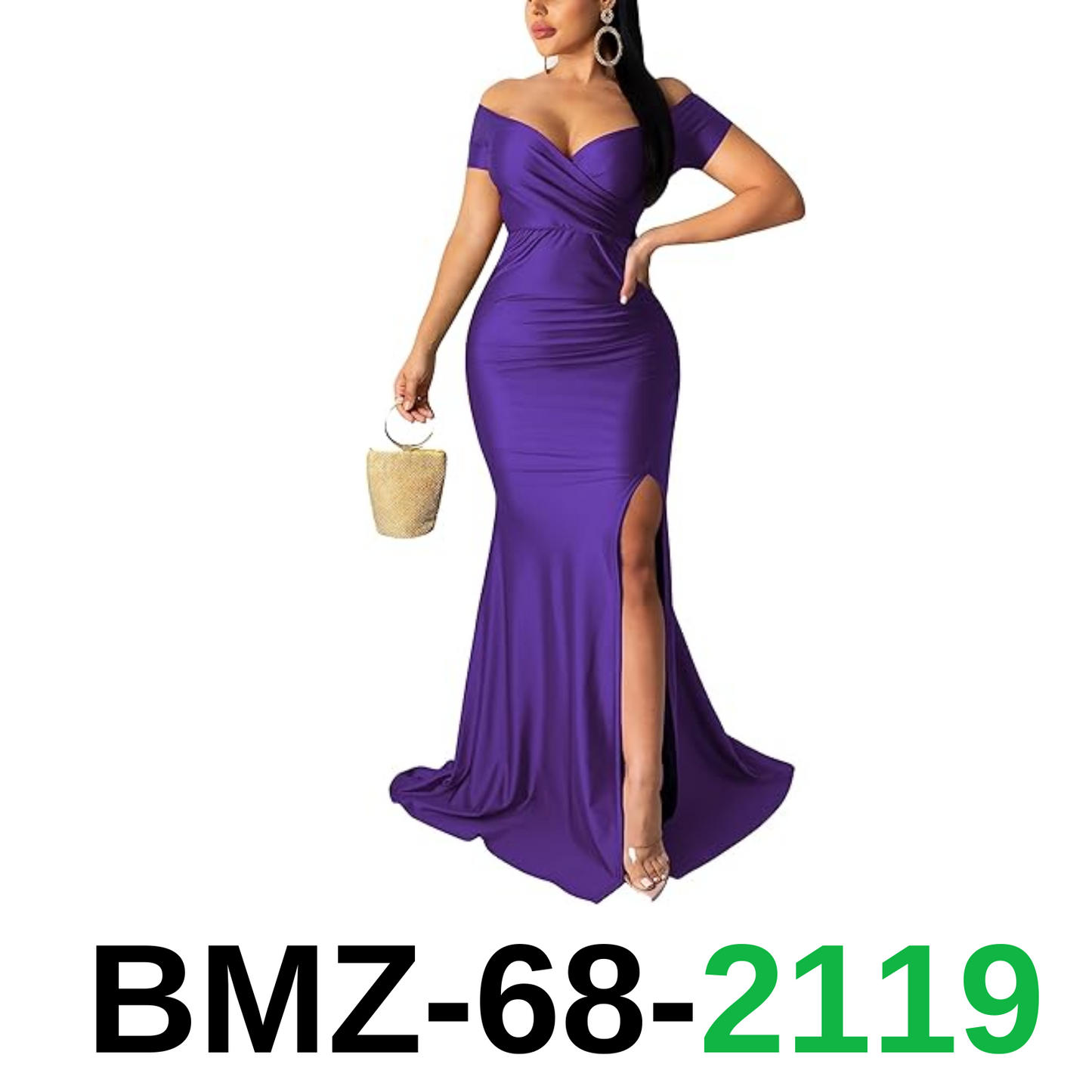Women Sexy Off Shoulder Elegant V Neck Short Sleeve Wrap Formal Evening Gowns, L