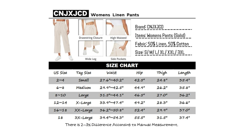Womens Linen Pants Wide Leg High Waisted Drawstring Casual Flowy Pants, L
