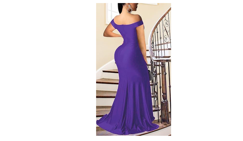 Women Sexy Off Shoulder Elegant V Neck Short Sleeve Wrap Formal Evening Gowns, L