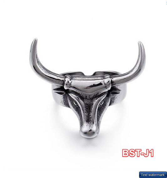 Adjustable Huge Raging Bull Head Vintage Biker Punk Wrap Gothic Bull Animal Ring