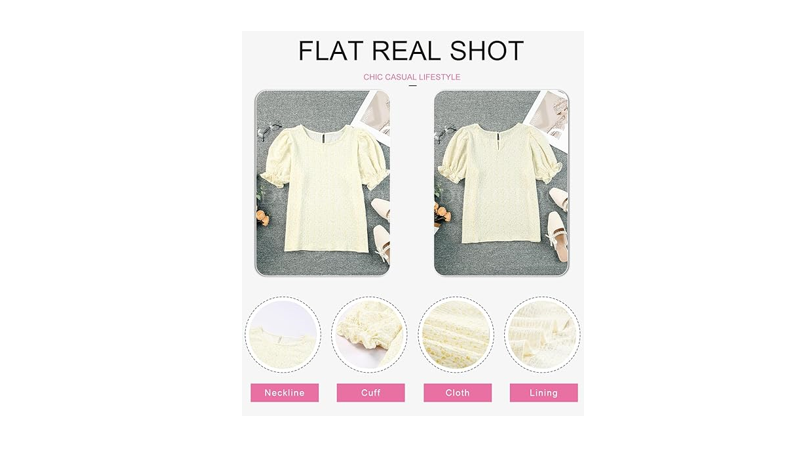 Dokotoo Summer Tops for Women Cute Floral Print Crewneck Smocked Puff Sleeve,XXL