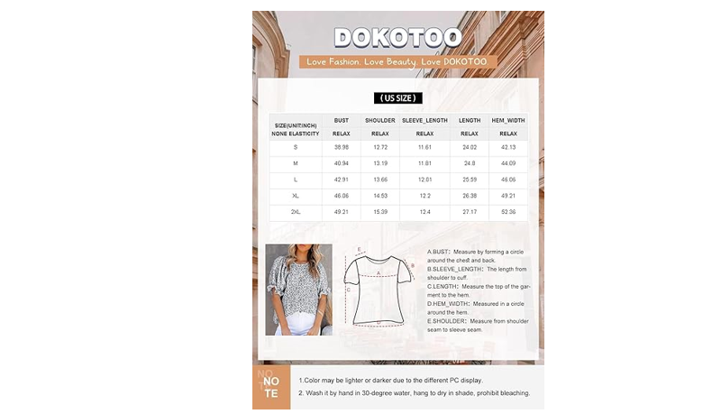 Dokotoo Summer Tops for Women Cute Floral Print Crewneck Smocked Puff Sleeve,XXL