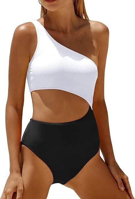 Yonique Women's One Piece Bathing Suit One Shoulder Swimsuit Cutout Swimwear, XS