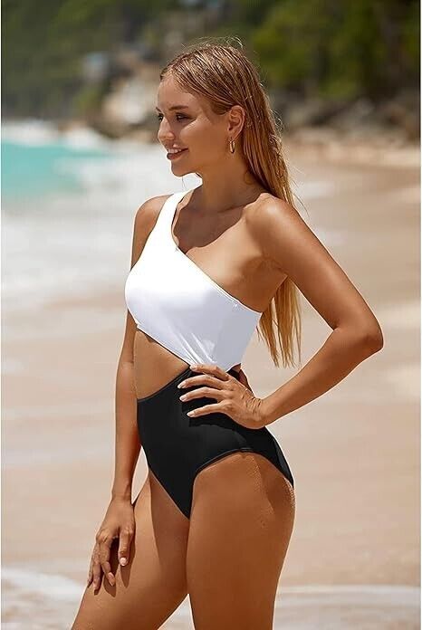Yonique Women's One Piece Bathing Suit One Shoulder Swimsuit Cutout Swimwear, XS