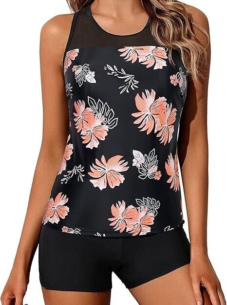 Yonique Women Tankini Swimsuit with Shorts Athletic Two Piece Bathing Suit, 3XL