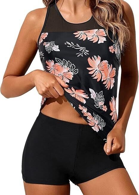 Yonique Women Tankini Swimsuit with Shorts Athletic Two Piece Bathing Suit, 3XL
