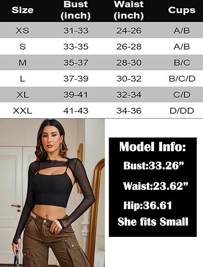 Avidlove Women Long Sleeve Crop Top See Through Sheer Blouse Sexy Outfit, Blk XS