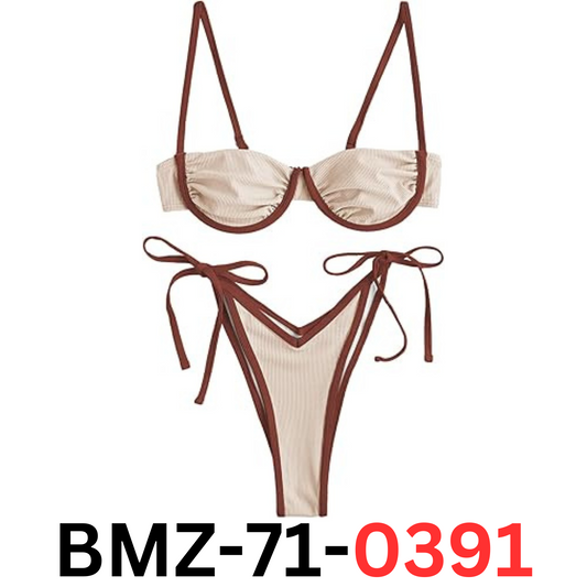 ZAFUL Women Underwire High Cut BikiniSet Tie Side Bottom 2pc Swimsuit Milk Tea S