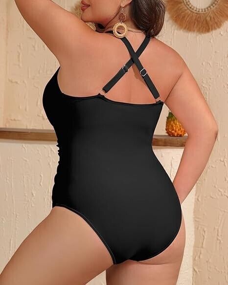 Yonique Women Plus Size One Piece Swimsuit Tummy Control Bathing Suit, Black 18W