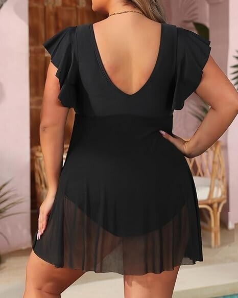 Yonique Plus Size One Piece Swimsuit for Women Tummy Control Swimdress Black 18W