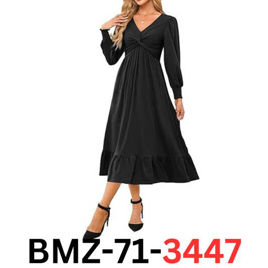 Dokotoo Wedding Guest Dresses Wrap V-Neck Long Sleeve Side Pocket Midi Dress, L