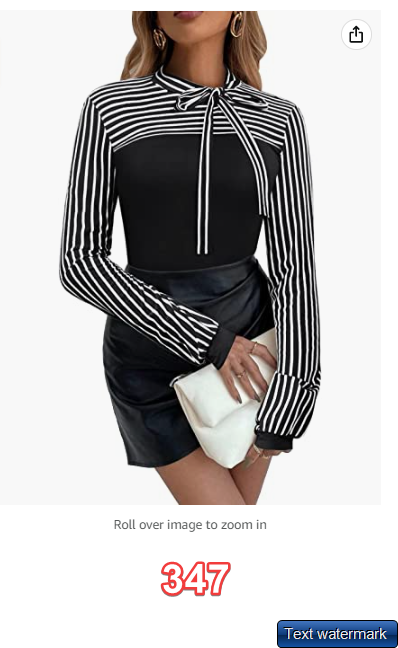 Zeagoo Women Long Slv Top Work Shirt Tie-Bow Neck Striped Blouse Splicing Shirt
