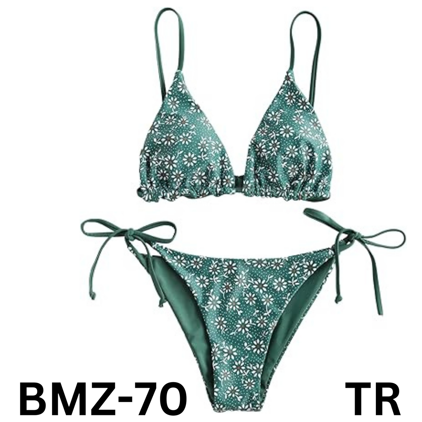 ZAFUL Women Triangle Floral String Bikini Set Two Piece Swimsuit Greenish Blue M