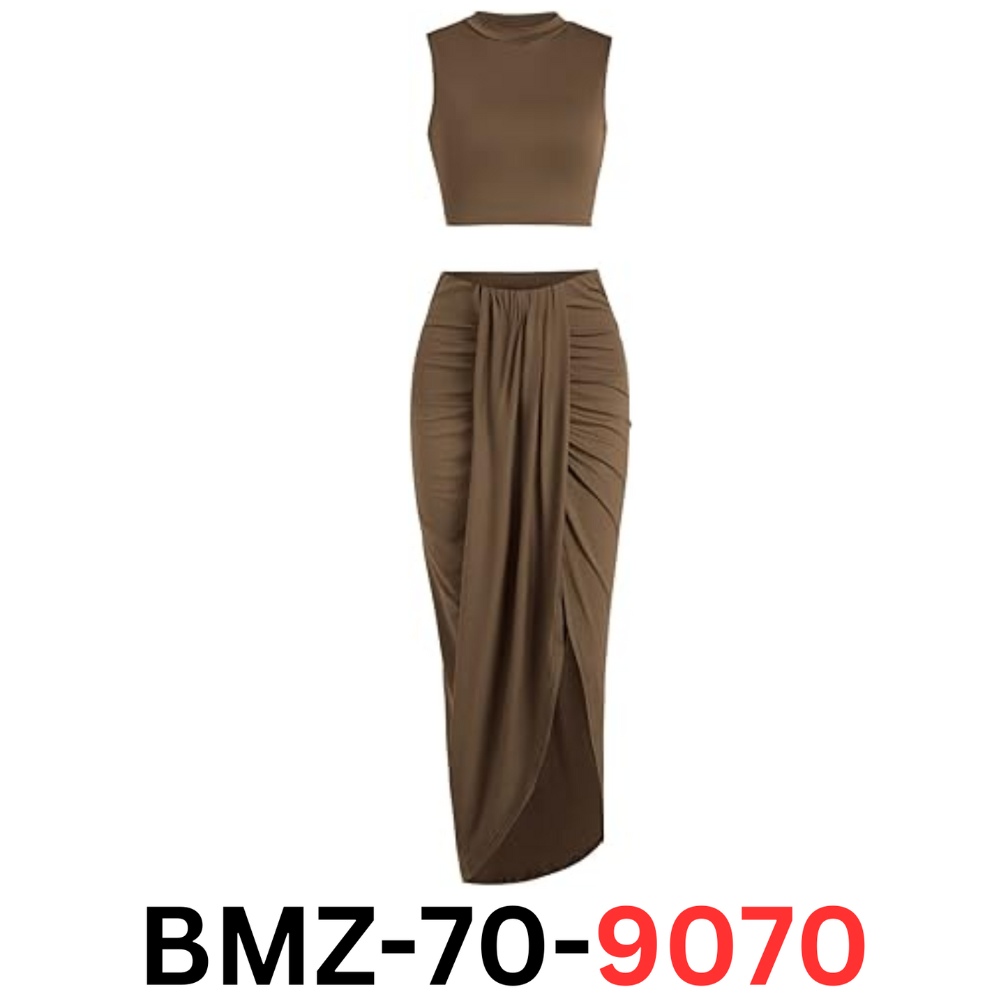 ZAFUL Women Casual Sleeveless Summer Two Piece Outfits Solid Crop Top & Skirt, L