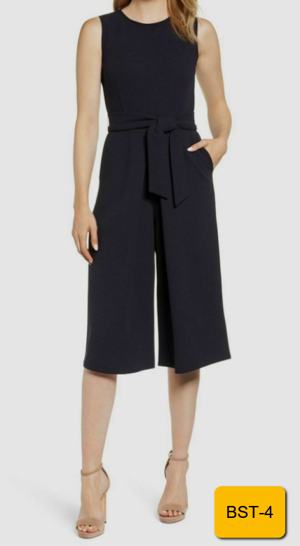 $105 Bishop + Young Women's Blue Rachel Belted Crop Wide Leg Jumpsuit Size M
